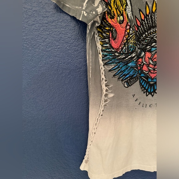 Affliction Black Label Tribal Fire Women’s Grey & White T-Shirt Size Small - Picture 7 of 14